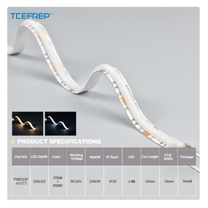 PSB322F CCT Tunable White LED Strip 320 LEDs 22W DC24V Width 25mm Cut IP202700K to 6500K CCT CRI90 for Smart <b>Linear</b> <b>Lighting</b> - Product Image 2