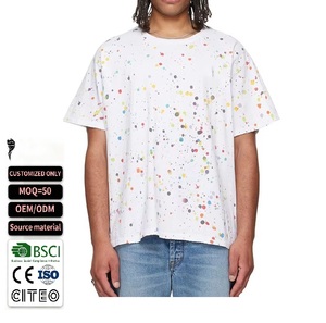 เสื้อยืดเจอร์ซีย์ลายกราฟิกคุณภาพสูงสำหรับผู้ชาย ขายดี ผลิตตามสั่ง ผ้าฝ้าย 100% ลายเพ้นท์สเปลท์เตอร์ สไตล์ดิสเทรสซิ่ง - Product Image 1