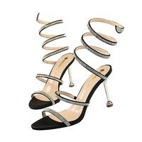 Sandales ouvertes pour femme Rome, sexy, à lanières serpentines, talons aiguilles de 8 cm, respirantes, style cheville, escarpins de bal et de mariage, tendance
