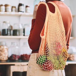 <span class=keywords><strong>Sac</strong></span> <span class=keywords><strong>de</strong></span> <span class=keywords><strong>courses</strong></span> réutilisable et lavable en coton avec longues poignées, <span class=keywords><strong>sac</strong></span> fourre-tout en filet pour légumes et produits frais - Product Image 1