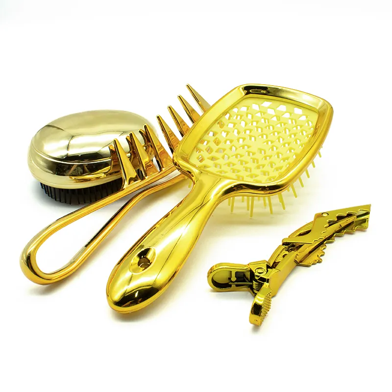 Großhandel hohe Qualität Mode gold großer Kamm antistatische Friseur spezielles Luftkissen Kamm-Set mit Haarschnalle