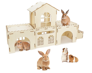 Castillo de Juego <span class=keywords><strong>para</strong></span> Conejos de Madera Ecológica, Casa Desmontable <span class=keywords><strong>para</strong></span> Conejos, Cobertizo <span class=keywords><strong>para</strong></span> Conejillos de Indias y Mascotas Pequeñas, Uso en Interiores - Product Image 1