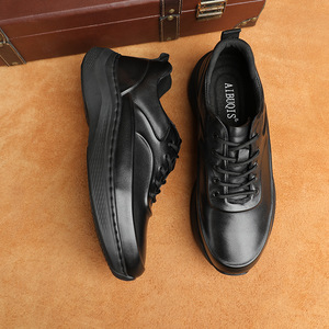 Chaussures habillées pour hommes AIBUOIS à bout rond, en cuir véritable, à lacets, confortables pour le bureau et la carrière, semelle extérieure en caoutchouc, style solide - Product Image 1