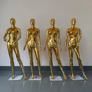 Mannequin de vitrine femme grande taille avec tête, en PP argenté/doré, pose debout, pour présentation de vêtements - Product Image 1