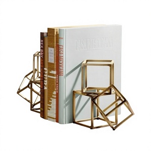 Fil de fer or fini décor Tricube finition laiton Antique haute géométrique serre-livres support 2023 nouveauté pour l'école et la bibliothèque - Product Image 1