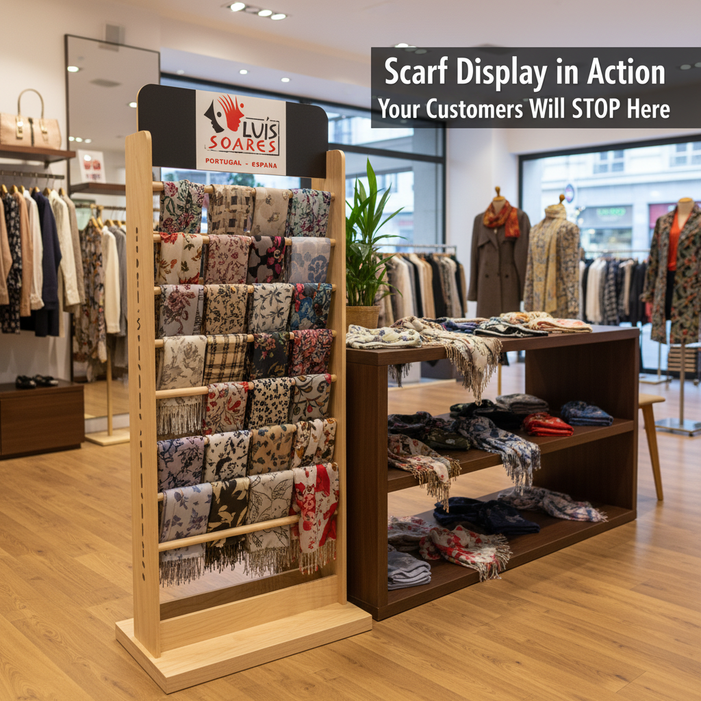 Custom Floor Wooden Scarf Holder Stand Apparel Rack Accessories Display Rack for Retail Boutique Store — view 2