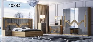 เฟอร์นิเจอร์ห้องนอนหัวเตียงสีเทาขนาดคิงไซส์ เฟอร์นิเจอร์บ้านสไตล์โมเดิร์น 5 ชิ้น 1 ชุด - Product Image 4