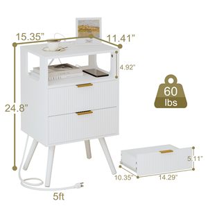 Table de chevet moderne SENYU avec 2 tiroirs, éclairage LED, design mi-siècle, table de chevet blanche pour chambre à coucher - Product Image 3