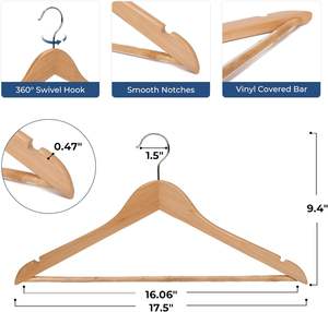 ไม้แขวนเสื้อไม้พร้อมร่องไหล่ไม้แขวนเสื้อแบบบางทนทานพร้อมตะขอหมุนได้360องศาไม้แขวนเสื้อไม้พรีเมี่ยมแบบกำหนดเอง - Product Image 5