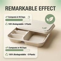 Boîte à lunch jetable TIANHE en pulpe de bagasse de canne à sucre biodégradable et compostable, 4 compartiments, 1000 ml, pour plats à emporter