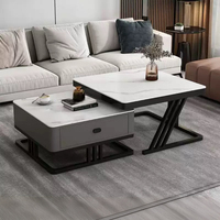 Table basse de salon moderne de luxe à prix d'usine, ensemble de table basse carrée, grand panneau en verre trempé blanc or, tiroirs, décoration d'intérieur