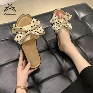 Pantoufles d'été à nœud pour femmes 2022, chaussures à pois, sandales de plage, à fleurs, pantoufles plates - Product Image 6