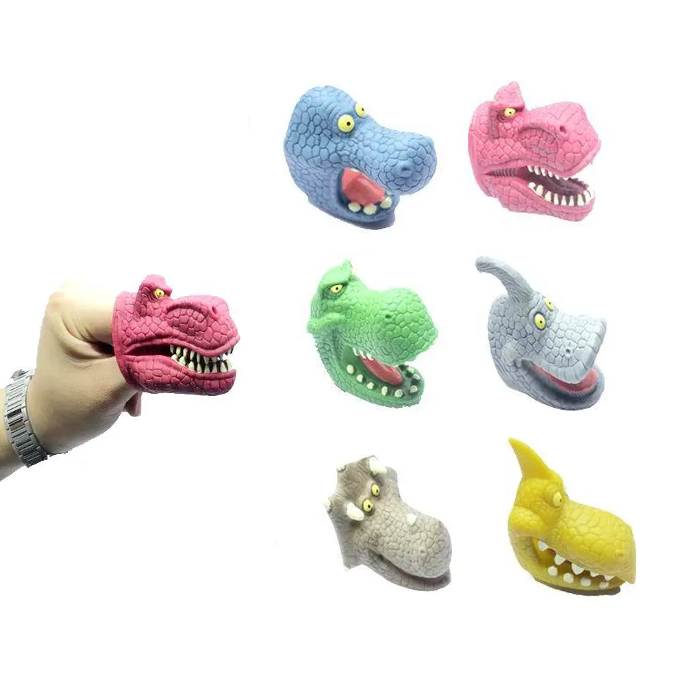 Creative Amazon Hot Selling TPR Small Dinosaur Head Finger Hand Puppet Toys Best Gift For Kids