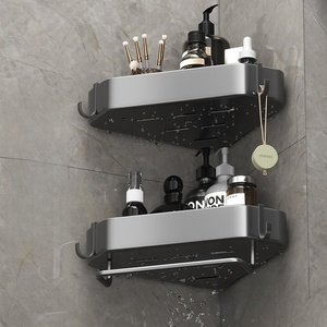 Étagère d'angle murale en métal à 2 niveaux pour salle de bain avec barre porte-serviettes, design minimaliste, gain de place - Product Image 2