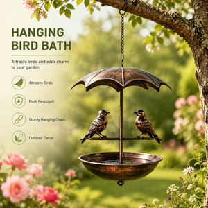 Tempat Makan Burung Gantung Oniya Vintage Berbentuk Payung, Tempat Makan Burung Liar dari Logam, Dekorasi Taman Luar Ruangan, Tempat Makan Burung untuk Halaman Belakang - Product Image 1