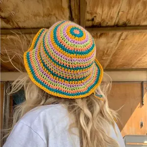WD-A807 Handmade Crochet Hats For Sale For Women Green Summer Fisherman Caps Crochet Travel Sun Hat