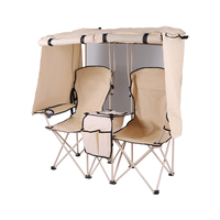 Chaise de camping double pliable robuste avec parasol amovible, canapé d'extérieur portable avec sac isotherme pour barbecue en plein air