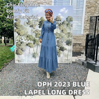 OPH 2023 robe longue formelle ample pour femmes respirant bleu couture revers avec volants taille unique-pour club ou journée