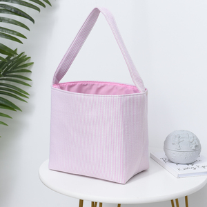 Sac fourre-tout en toile en gros, paniers décoratifs de Pâques, seau de chasse aux œufs pour enfants, panier de Pâques en tissu monogramme en seersucker pour adolescents - Product Image 4
