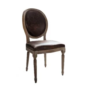 Louis Medaillon复制椅，圆背橡木餐椅，无臂软垫皮革餐椅