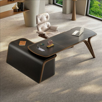 Bureau en cuir de selle de luxe haut de gamme, table moderne en bois massif, bureau d'étude de villa, bureau d'ordinateur pour patron et président