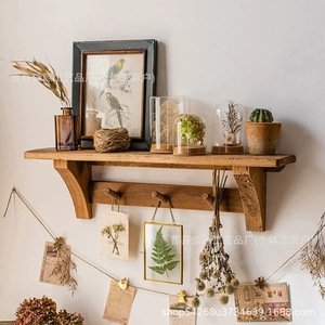 <b>Pine</b> Wood Reclaimed <b>Shelf</b> Single Layer Wall Mounted Storage Rack For Dining Room Kitchen - Product Image 1