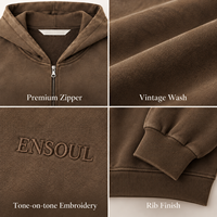Sweat à capuche zippé pour homme, personnalisé, 450 g/m², grammage lourd, effet vintage délavé, coupe oversize et carrée, en molleton brodé, OEM Marque Privée