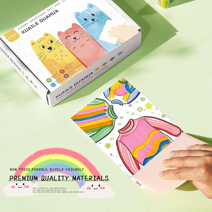 Squeegee Art Kids Paint Kit (One Set-35 Pieces), DIY Rainbow Scratch Art, DIY Christmas Rainbow Scratch Painting, Dot Painting Art Kits for Kids