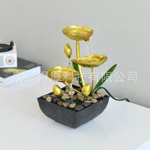 Fontaine d'eau créative pour la maison, design lotus doré, éclairage LED alimenté par courant alternatif, éclairage décoratif pour salon, meuble TV, entrée - Product Image 2
