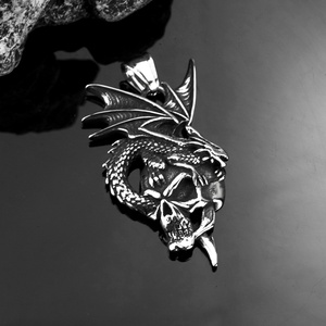 Collares con Colgantes de Joyería de Acero Inoxidable Personalizados, Colgante de Calavera de Dragón Alado Gótico, Collar Vikingo de Fantasía Vintage para Hombre - Product Image 2