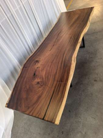 Table de bureau de grande taille en bois massif avec bord naturel, plan de travail en bois massif, comptoir de boucher, support d'exposition, plateau de table en bois