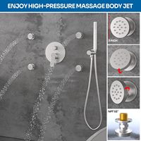 Système de douche double tête haut de gamme avec 4 jets corporels, pulvérisation 4 directions, douche pluie et douchette à main, fixation au plafond, laiton nickel brossé