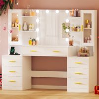 Grande table de maquillage de 150 cm avec miroir, 10 lumières LED et prise électrique