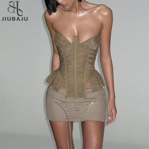 Completo <span class=keywords><strong>Sexy</strong></span> da <span class=keywords><strong>Donna</strong></span> in Due Pezzi: Top Senza Maniche con Orlo Irregolare e Gonna Aderente con Arricciature - Product Image 1