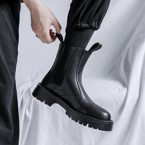 2026 Men's Chelsea <b>Boots</b> High Top Non-slip Breathable Leather <b>Boots</b> <b>Spring</b> Autumn Fashion Black <b>Boots</b> - Product Image 4