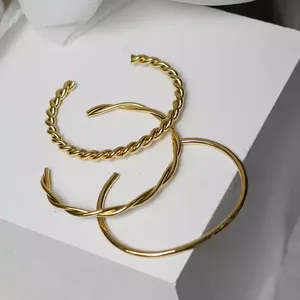 SC Wholesale Women 18k Gold Plated Opening Bracelet Stackable Twisted Cable Wire Bracelet Stainless Steel Cuff Bangle Bracelet