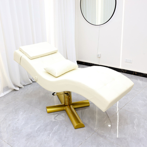 Modern Electric Curved Eyelash Bed Swivel Gold Base <b>Adjustable</b> Lash Extension Massage <b>Table</b> 3 Motor Stainless Steel Beauty Salon - Product Image 1