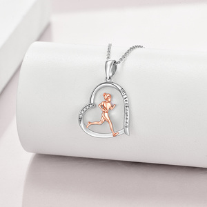 YFN joyería fina plata esterlina 925 dos tonos corriendo mantener corriendo corazón colgante collar - Product Image 3