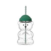 Bouteille d'eau en forme d'ours mignon avec couvercle en tricot et paille, résistante aux hautes températures, gobelet simple paroi, cadeaux pour enfants, vente en gros d'usine