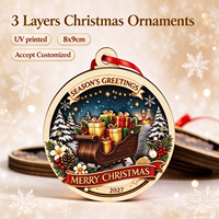 Ornamen Natal Kayu 3 Lapis Custom, Cetak UV, Potongan Laser 3D, Hiasan Gantung Pohon Natal, Hadiah Liburan Custom