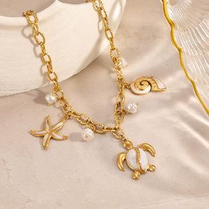 สร้อยคอจี้แฟชั่นฮาวายฤดูร้อน สร้อยคอเหล็กกล้าไร้สนิม 316L เครื่องประดับชุบทอง 14k 18k PVD สร้อยคอรูปเปลือกหอยสำหรับผู้หญิง - Product Image 4