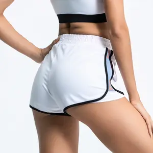 Oem özel Logo yüksek bel 2 In 1 kontrast bağlama spor şort kadın yoga pantolonu çalışan aktif aşınma şort