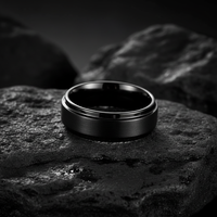 Bague de mariage unisexe en tungstène brossé 8 mm, plaqué zinc noir, bord biseauté, style décontracté et sportif, bijoux THX