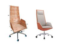 Fauteuil de Direction Moderne à Dossier Haut Pivotant pour Bureau Informatique, en Cuir et Bois Contreplaqué, Accessoires de Mobilier Réglables