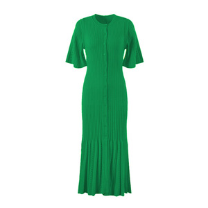 Robe longue en maille à manches courtes en soie glacée coupe ajustée style queue de poisson pour femme, mode été - Product Image 4