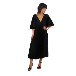 Robe pour femme, lilas, plissée, mi-longue, col en V, manches cape, élégante, pour soirée - Product Image 2