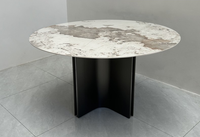 Table de salle à manger ronde en pierre frittée avec base en acier inoxydable brossé, table de restaurant moderne pour 4 personnes