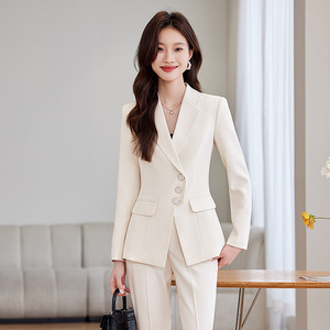 Women's Suit Set Polyester Three Quarter Sleeve Office Lady Spring White Flared Pants Professional Work Uniform - Product Image 3