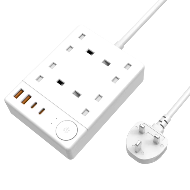 4 AC Outlets Industrial ABS Extension Socket Surge Protector with 2 USB-A and 2 USB-C Ports