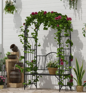 Pergola de jardin <span class=keywords><strong>en</strong></span> <span class=keywords><strong>fer</strong></span> <span class=keywords><strong>forgé</strong></span> noir classique style Monet avec banc, idéale pour les fêtes et mariages - Nouveauté promotionnelle - Product Image 3